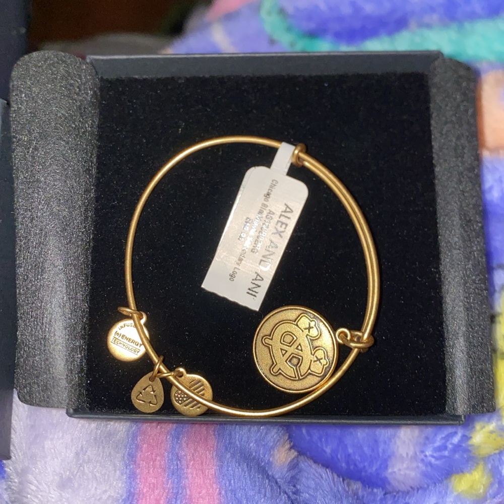 NWT NHL Chicago Blackhawks Antique Gold Alex and Ani Adjustable bangle w/ box - Picture 5 of 5